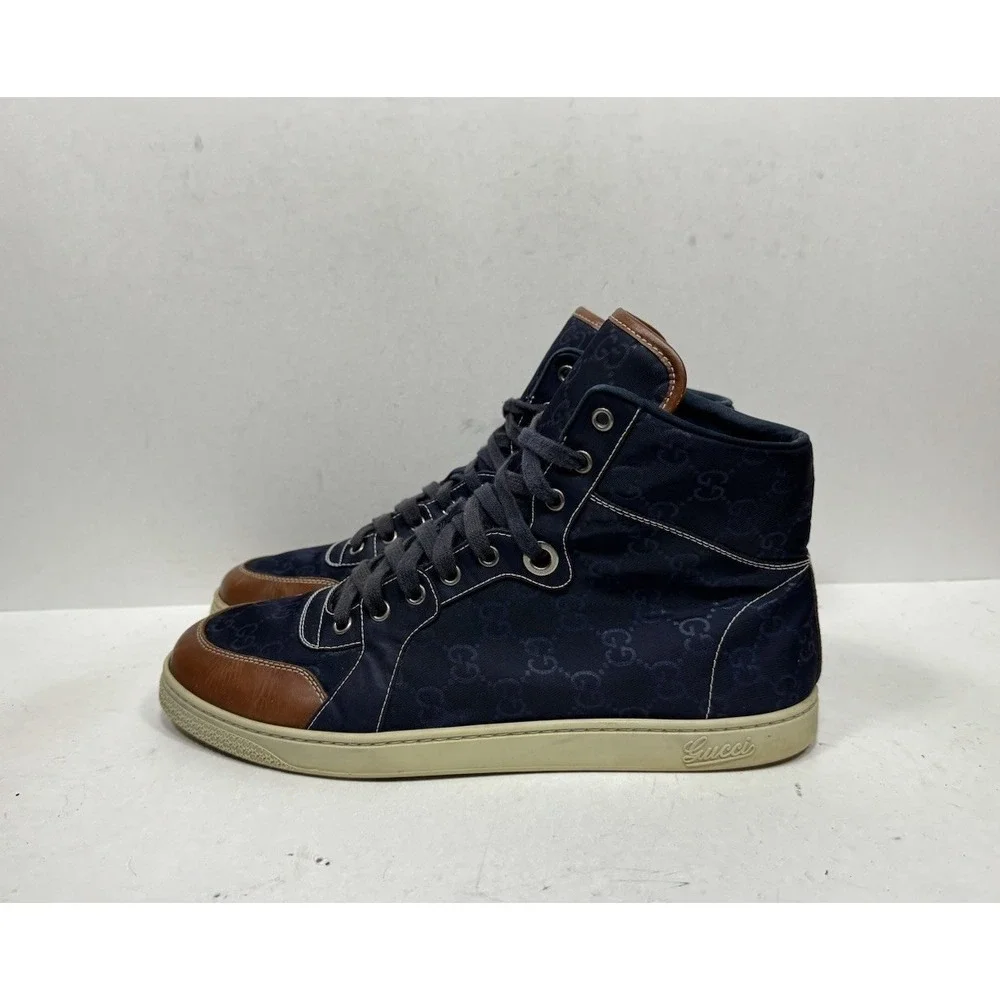 Gucci Guccissima GG Logo High Top Blue Shoes‎ Men's Size 10.5 US / 9.5 G